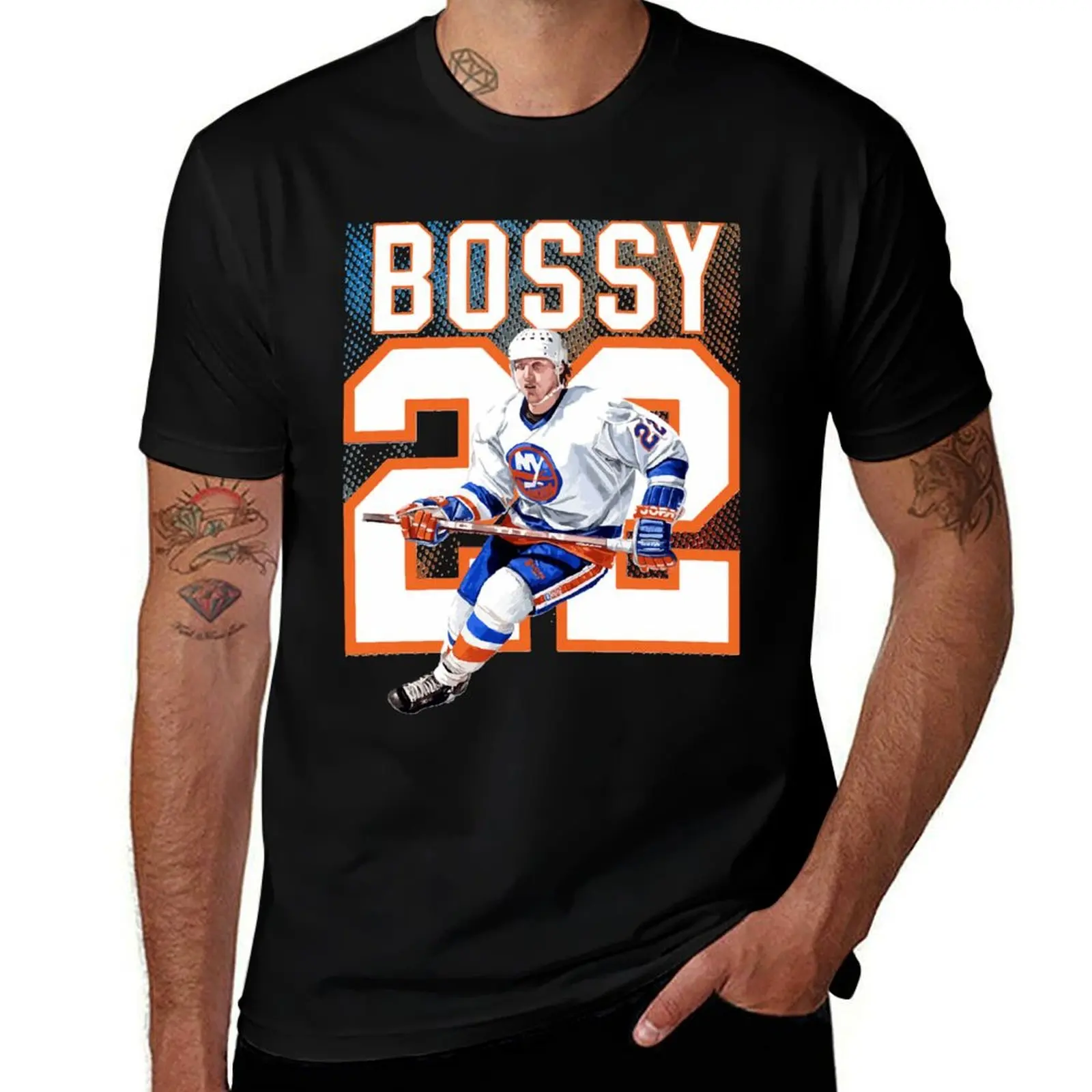 Фото Классическая футболка Hockey Legend Mike Bossy, базовая повседневная одежда, топ с короткими рукавами №1