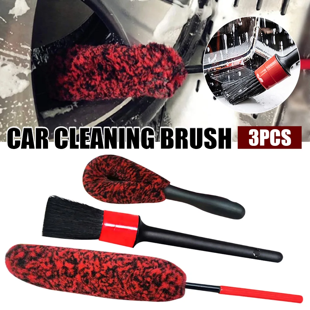 

3PCS Car Detailing Brushes Cleaning Brush Set Cleaning Wheels Tire Interior Exterior Leather Air Vents Car Cleaning Kit Tools