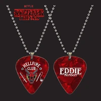 20pcs tv show stranger things jewelry hellfire club logo eddie munson guitar pick pendant necklace for women men accessories