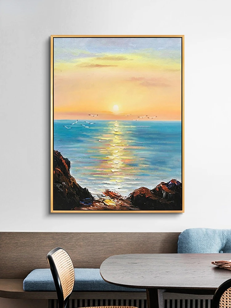 

Decorative Painting Sea Sunrise Modern Corridor Aisle Mural Living Room Porch Restaurant Hand Painted Oil Painting Frameless