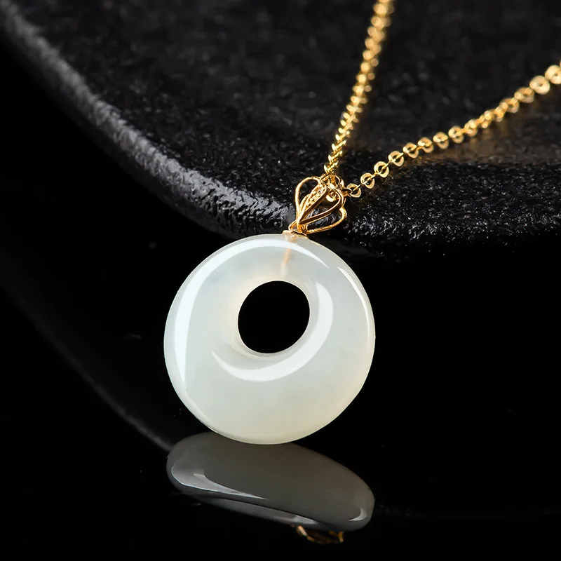 

Mai Chuang/Hand Carved/Hetian Whit Jade Inlay/ Ping An Buckle Necklace Pendant Fashion Elegant Jewelry Men and Women Couple Gift