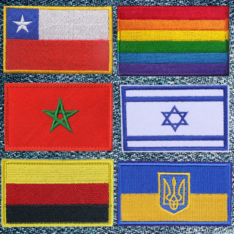 

Chile украина Symbol Flag Embroidery Patch Clothing Thermoadhesive Patches for Clothes Sewing East Germany Morocco Israel Badge