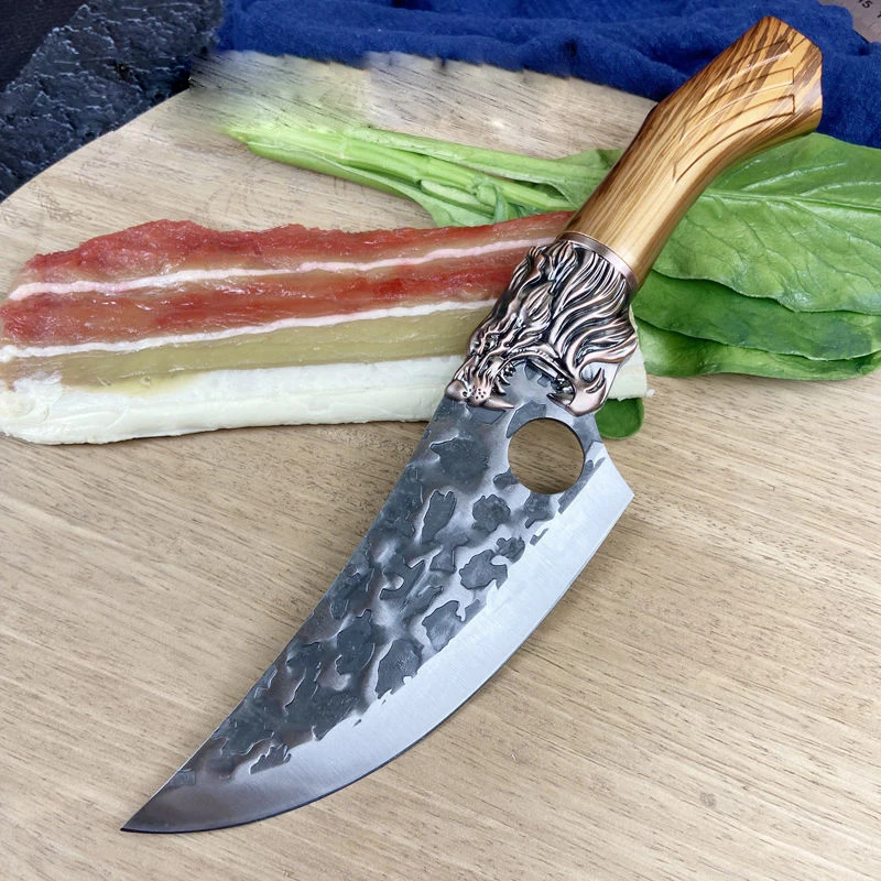 Кованый нож из углеродистой стали, кованый кухонный нож, нож для мяса, слайсер, мясник, нож мясника, острый нож, нож для кемпинга на природе