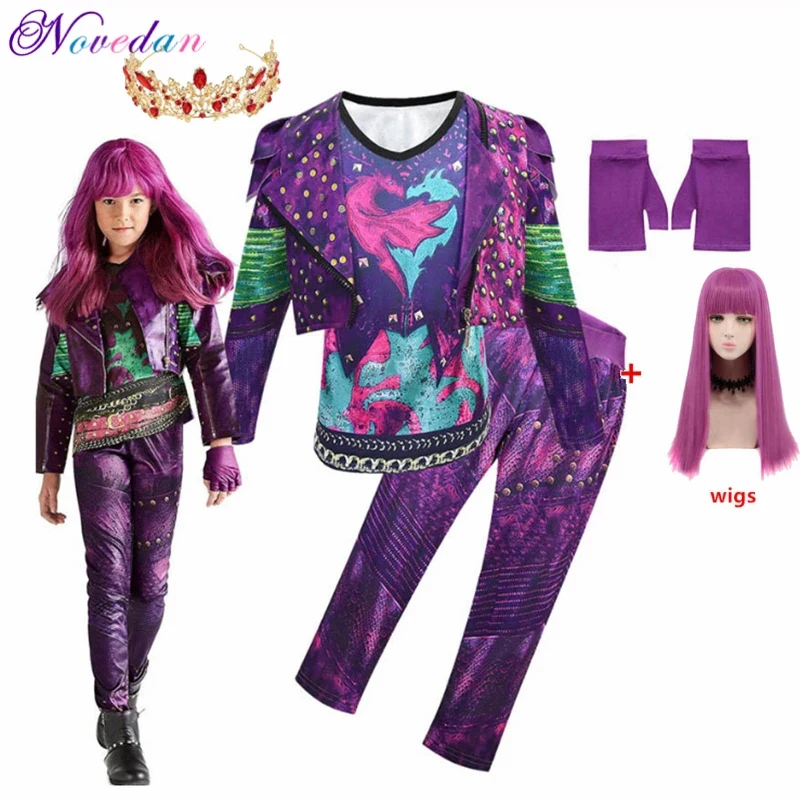 Фото Костюм COSKids Descendants 3 Mal для девочек, костюм для косплея Эви, детская одежда для Хэллоуина, парик, нарядная одежда для дня рождения №4
