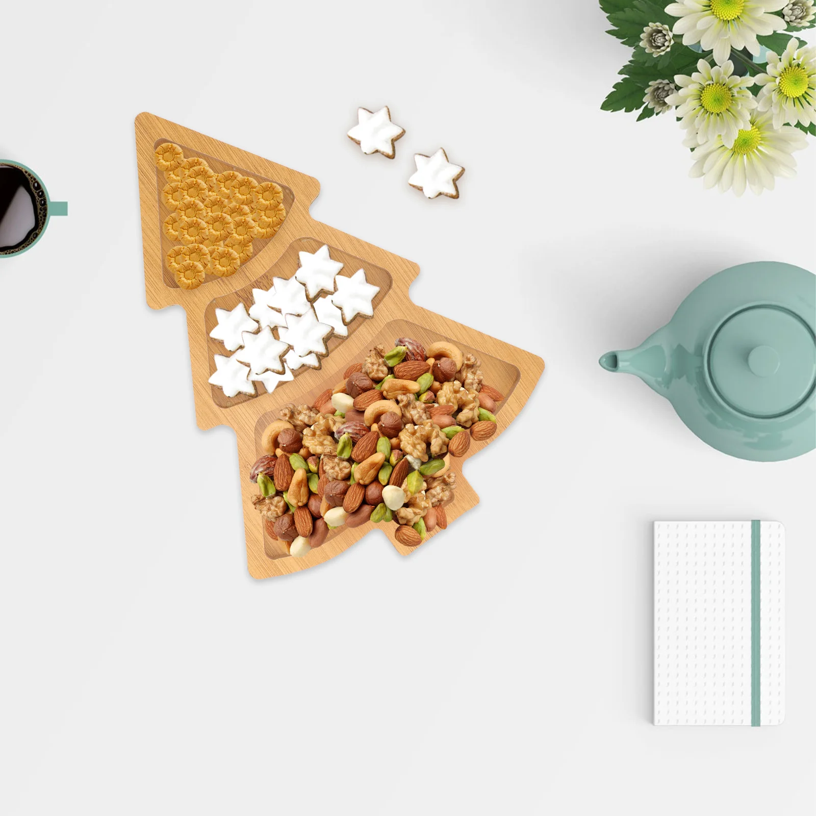 Поднос для рождественской елки тарелка еды деревянные тарелки суши орехи