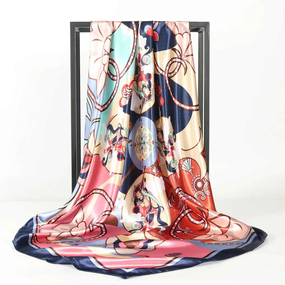 Luxury Brands Silk Scarves Women Foulard 90cm Square Head Hijab Shawl Bandanna Female Wrap Muffler Pareo FJ683 |