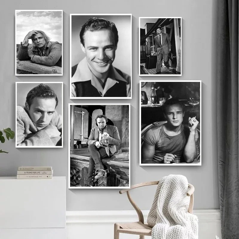 

Marlon Brando Movie Actor Classic Black White Star Canvas Painting Poster HD Prints Wall Picture Art Living Home Room Decor