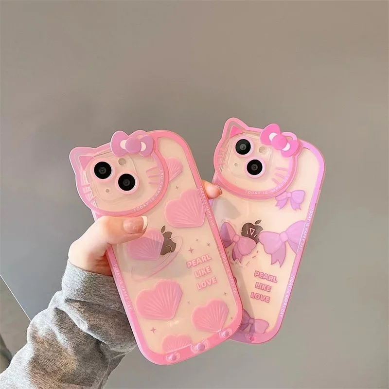 Чехол для телефона с милым жемчужным розовым бантом котом веб-камерой чехол iPhone 12
