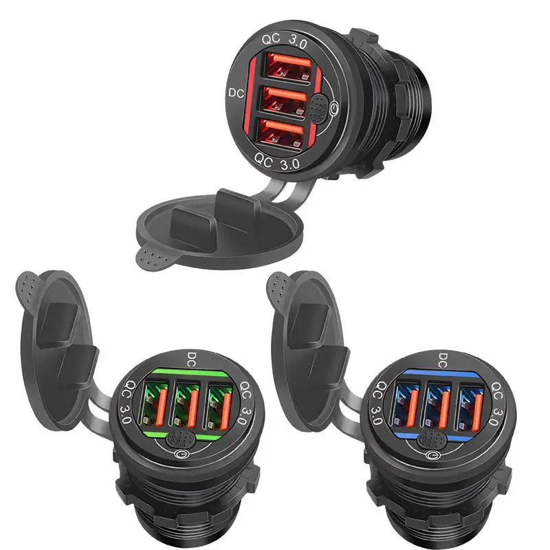 

Car USB Adapter QC 3.0 3-Ports Quick Charger Block With Switch Car Interior Accessories For Charging Car Charger Plug For Camera