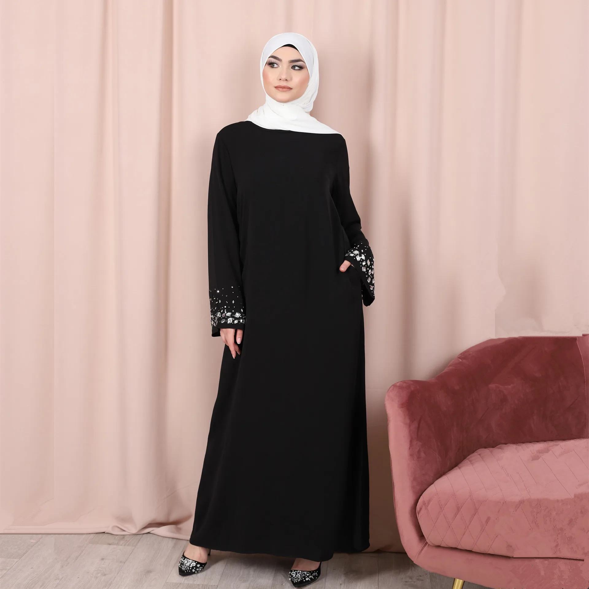 Eid Muslim Dress Women Abaya Dress Maxi Abayas for Women Dubai Islamic Clothing Long Arabic Hijab Dresses Robe Musulmane Longue