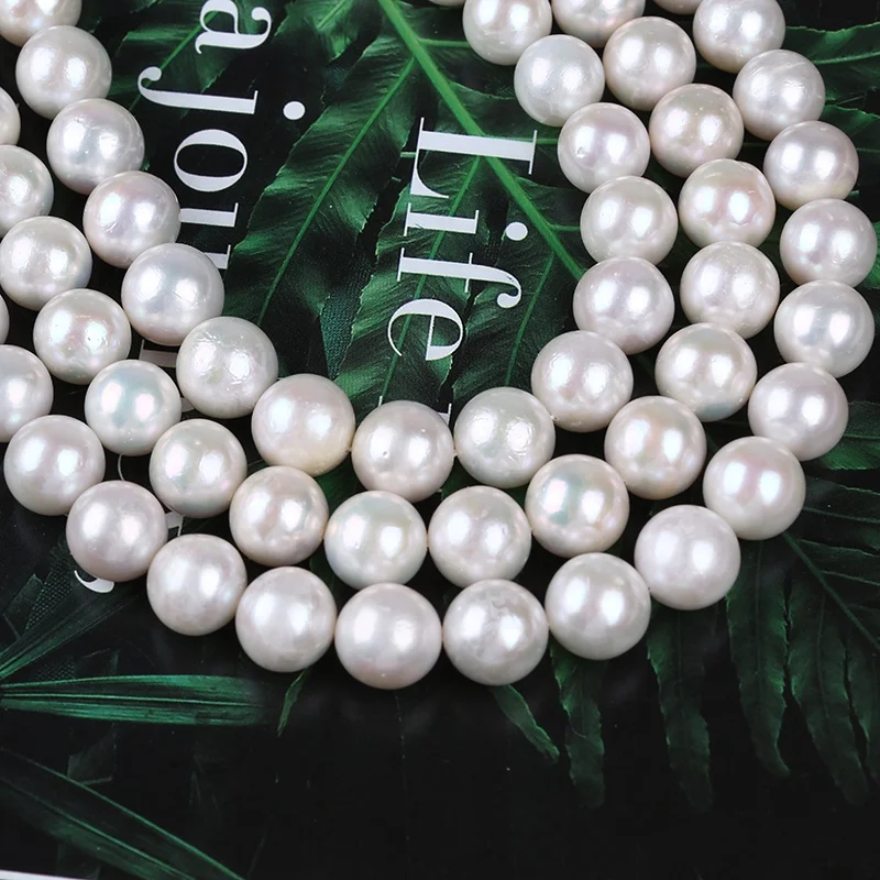 Wholesale 11-13mm freshwater pearl natural white edison round loose pearls string strand for jewelry making