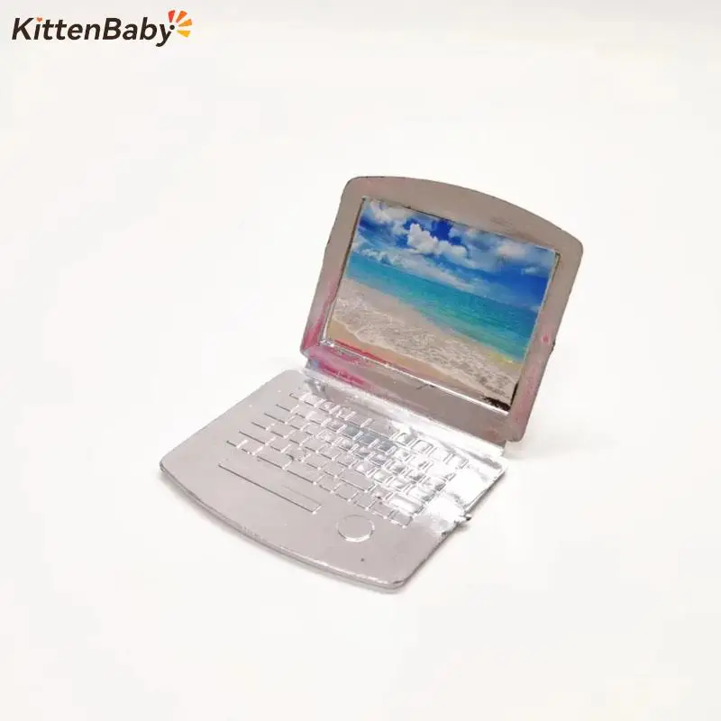 

2 шт., серебряные ноутбуки для кукольного домика, миниатюрный современный компьютер, складная игрушечная мебель для кукол, модель ноутбука