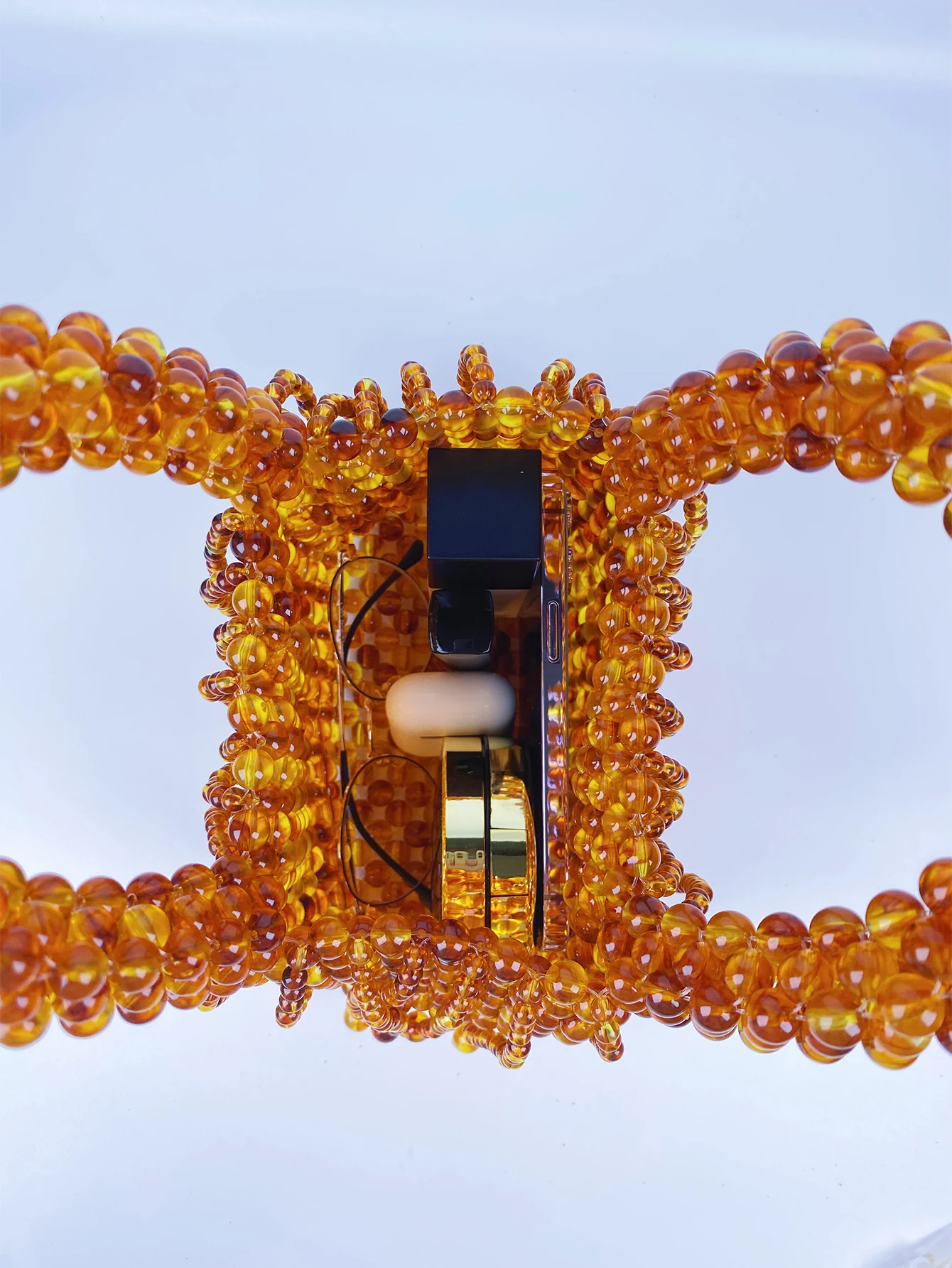 Плетеный с бусинами сумка янтарные акриловые бусины кошачий глаз Ретро женская