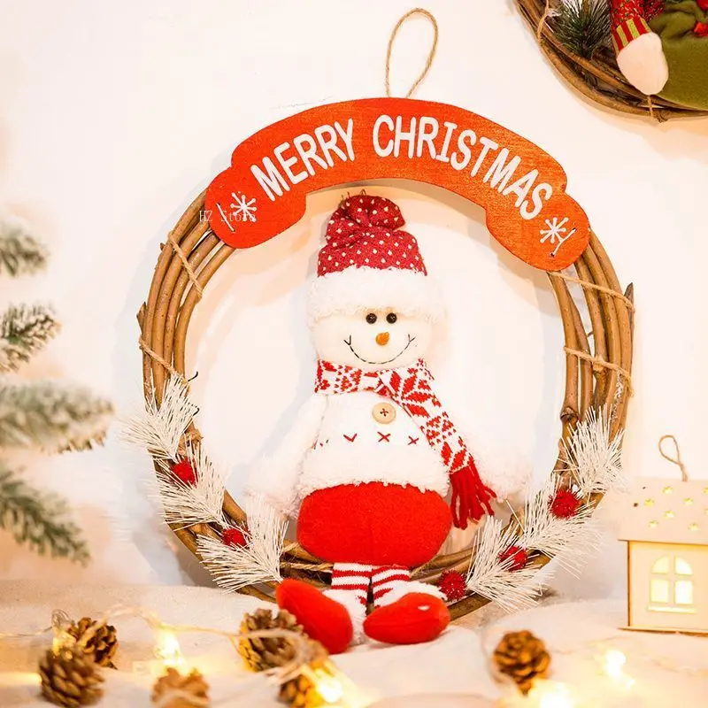 

Christmas Wreath Santa Claus Snowman Elk Vine Ring Hanging Outdoor Front Door Light Up Pre-Lit Christmas Wreath for Home Holiday