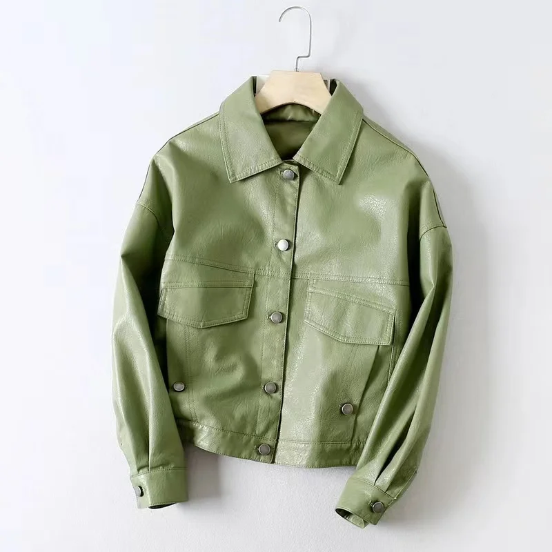 2023 New Zipper Spring Autumn Pu Leather Jackets Women Loose Coat Female Unisex Streetwear Motorcycle Outerwear Oversized