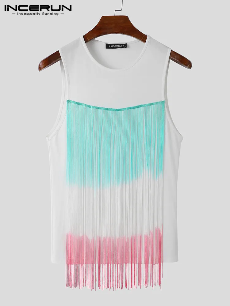 

Men Tank Tops Tassel O-neck Sleeveless Personality Summer Vests Men 2022 Streetwear Fitness Casual Men Clothing S-5XL INCERUN 7