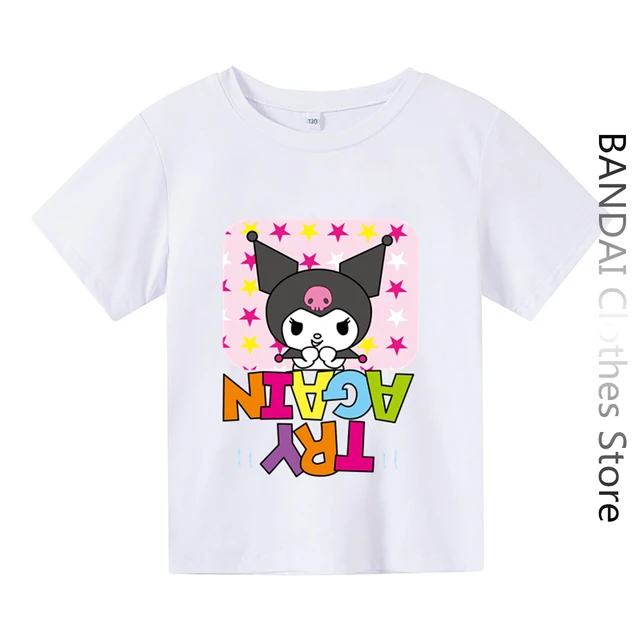 

Hello Kitty Kuromi Tshirts Kid Clothes Girls Fashion Top Tee Women Short Sleeve Round Neck Casual Summer Baby T shirt Set Tops