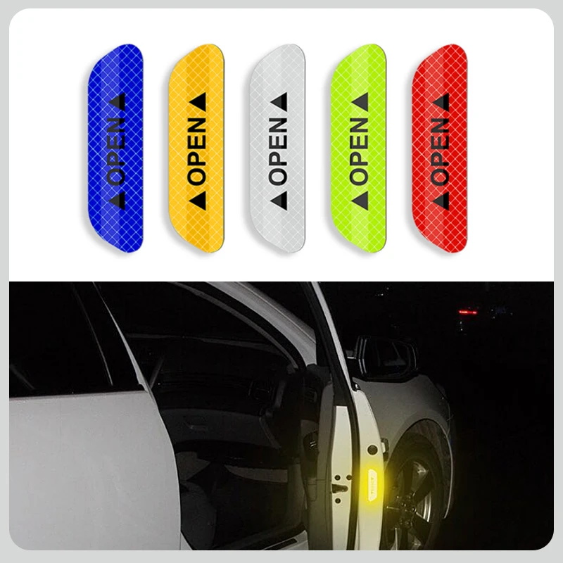 

4pcs Reflective Car Sticker Warning Sticker Car Door Fluorescent Strip Universal Safety Warning Marker Sticker Reflective Tape