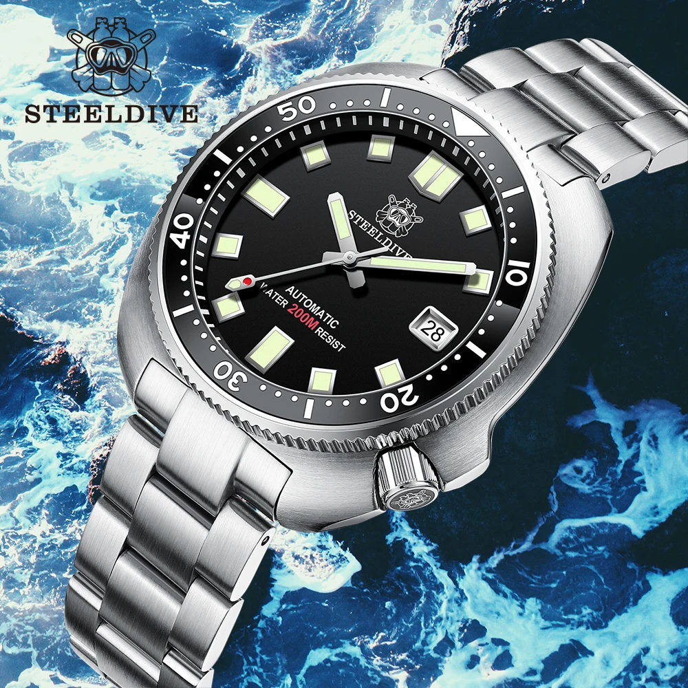 Мужские механические часы для дайвинга STEELDIVE SD1980, роскошные часы с большим циферблатом, 44 мм NH35 Move Men t, супер светящиеся водонепроницаемые ча...