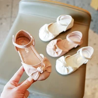 2022 spring and summer korean girls covered toes kids fashion children casual flat sandals solid pink dress princess shoes bow