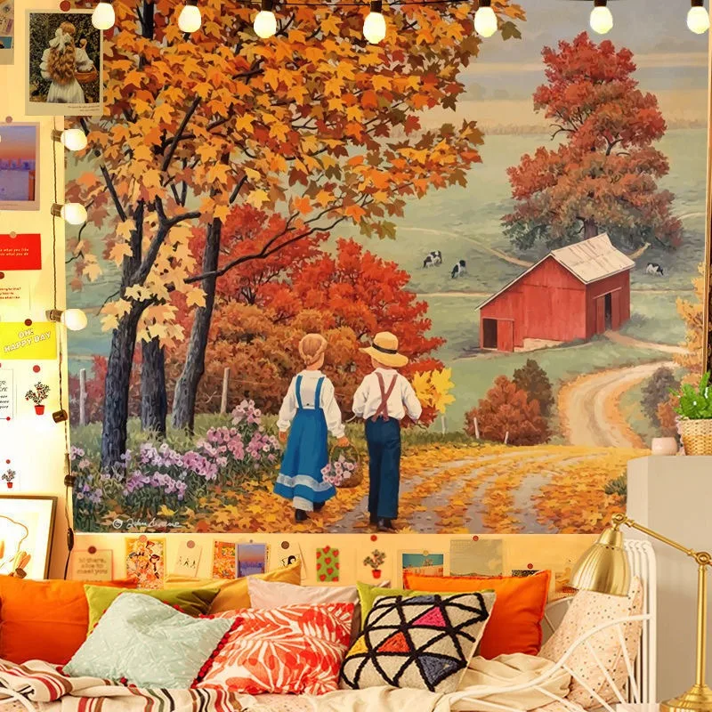 Ретро Сельская жизнь Настенное украшение Гобелен для дома Гостиная
