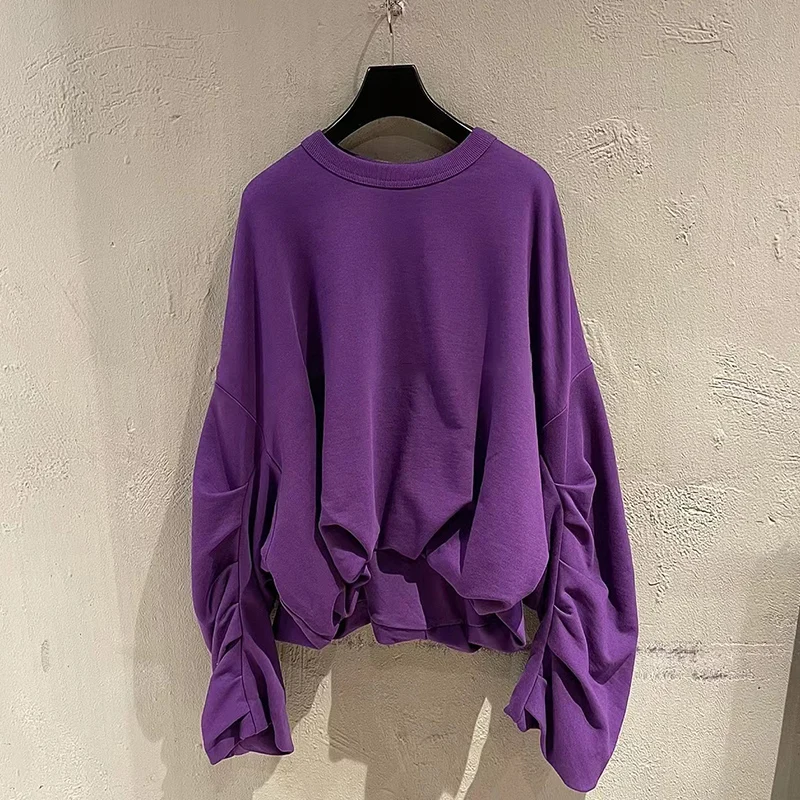 

Niche Design Ruffle Round Neck Loose Sweater Female Early Autumn New Temperament Reduce Ageing High Waist Short Section Top