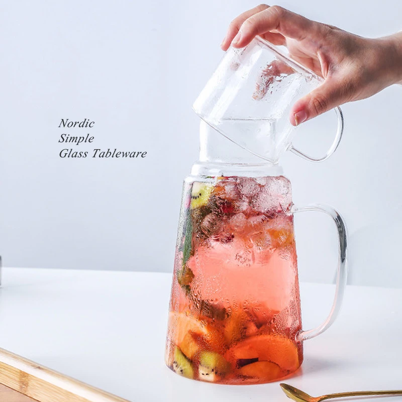1.2L Big Transparent Glass Teapot Heat-Resistant Clear Water Pot Flower Tea Set Refrigerator Cold Water Kettle Office Home Tools