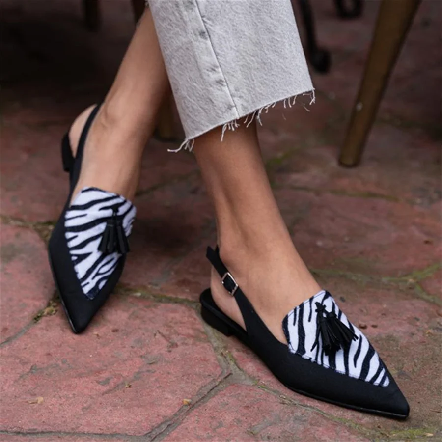 

Women Sandals 2023 Summer New Product Casual Low Heel Lady Shoes Leopard Print Suede Splicing Pointed Mueller Shoes Dropshopping