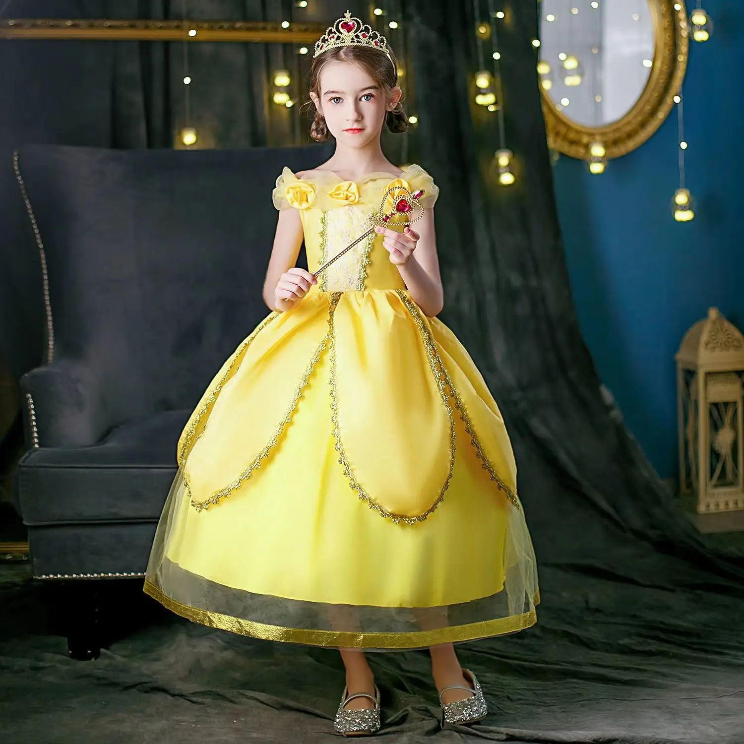 

Disney Skirt 2022 Halloween Foreign Trade New Beautiful Fashion Girl Princess Bell Dress Beauty and Beast BELLE PRINCESS DRESS