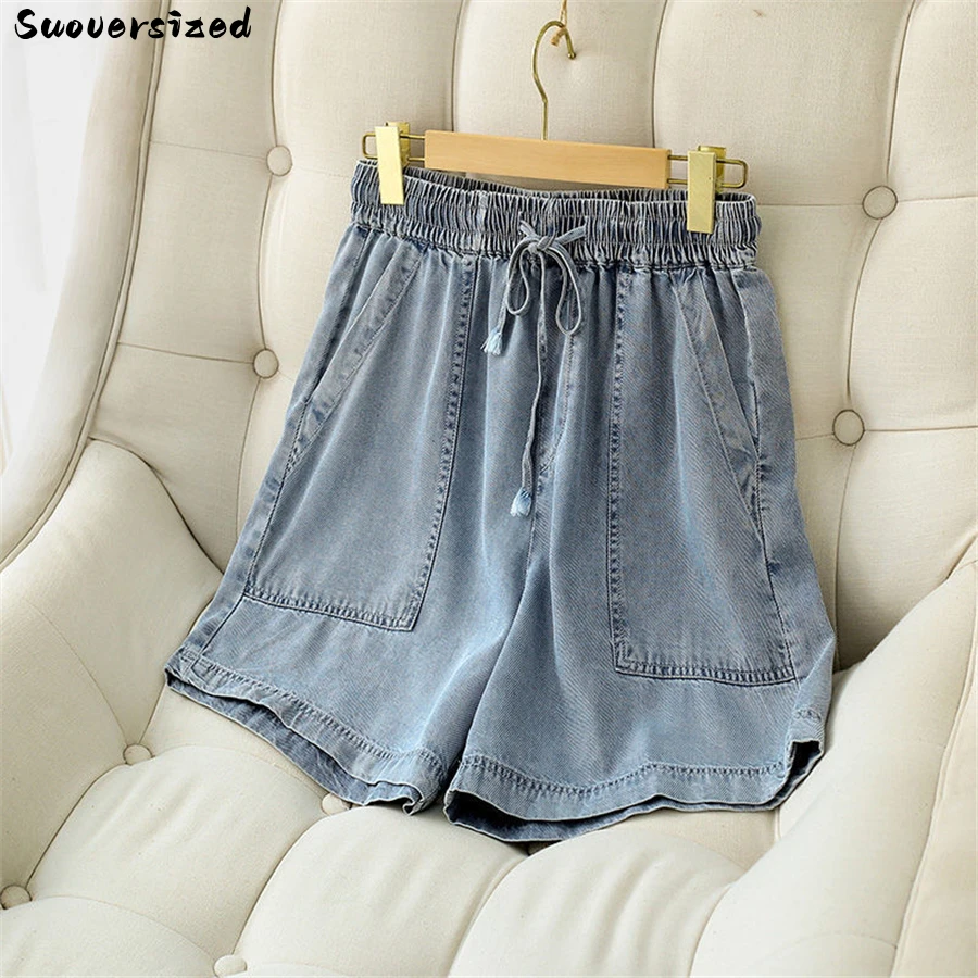 Summer Classic Shorts Baggy Jeans Oversize 4xl Vaqueros Short Elastic High Waist Wide Leg Pantalones Cortos Women Denim Pant New