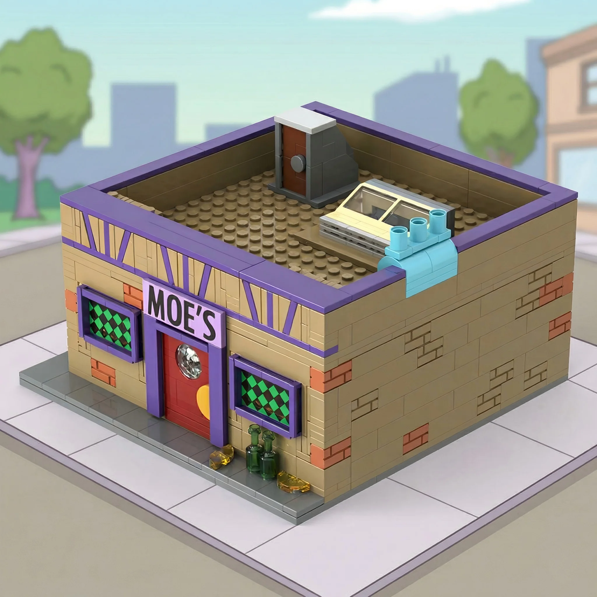 Фото MOC Simpsoned Вид На Улицу Города Спрингфилд Конструктор Модульная Архитектура Диорама Игрушки Для Взрослых Набор Для Сборки Уникальный Коллекционный Подарок Для Любителей Строительных Блоков №1