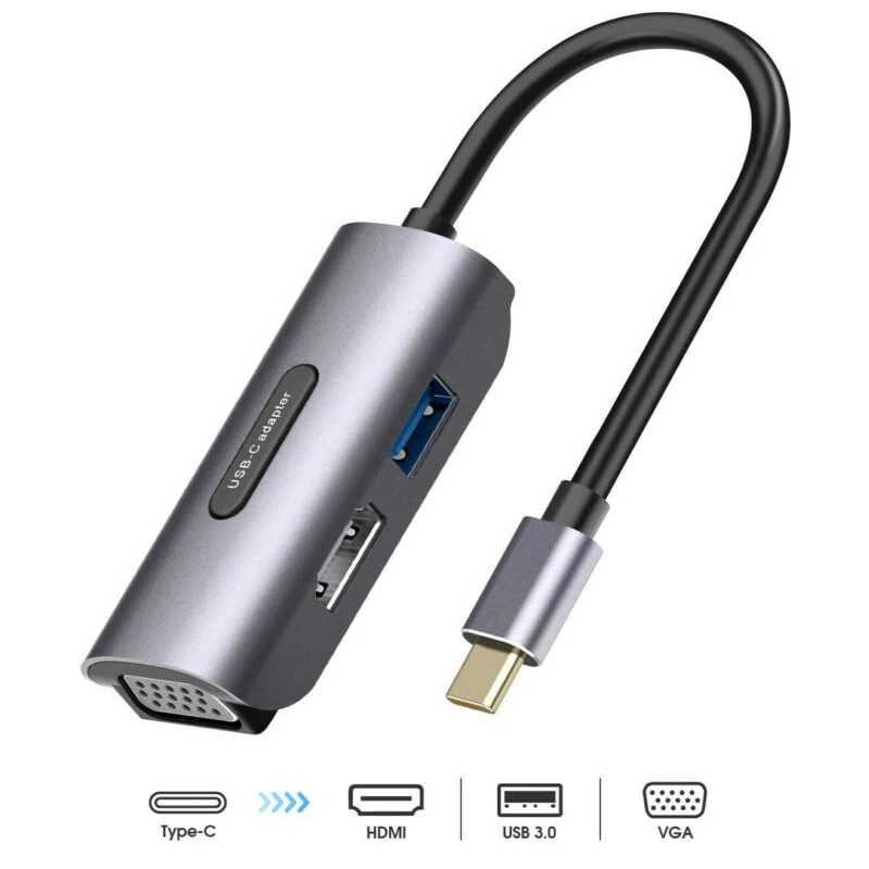 

Usb C To HDMI-compatible Vga Dock Hub Durable Plug And Play 1080p Vga 3-in-1 4k 30hz For Macbook/dell Usbc Hub Portable Adapter