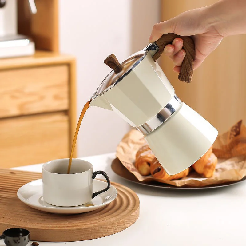 

Vintage Cafetera Coffee Moka Pot Wooden Handle Espresso Maker Italian Mocha Handmade Cafe Drip Pot Coffee Accessories