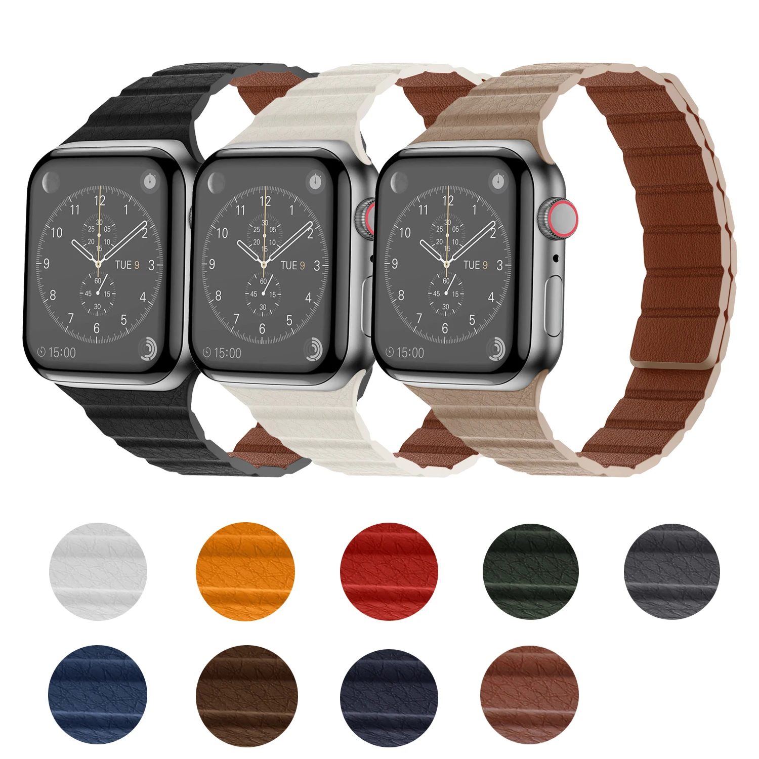 

Ремешок кожаный для Apple Watch band 38 40 41 мм SE 8 7 6, оригинальный Сильный магнитный браслет для iWatch 5 4 3, 42 44 45 49 мм