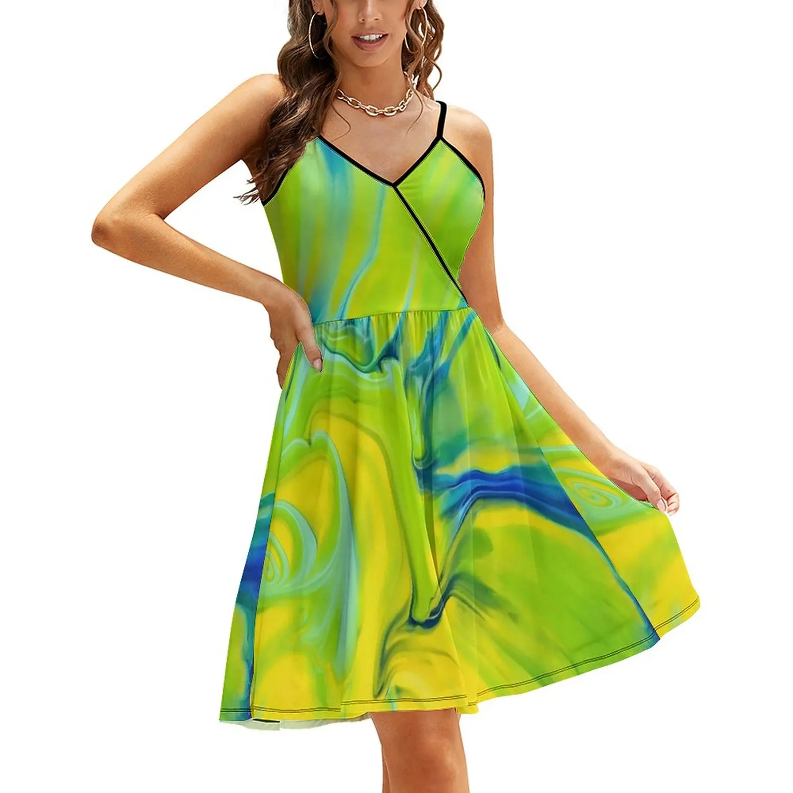 

Платье женское с абстрактным принтом, модный сарафан на заказ, красивое повседневное, на бретельках, для отдыха, подарок на день рождения