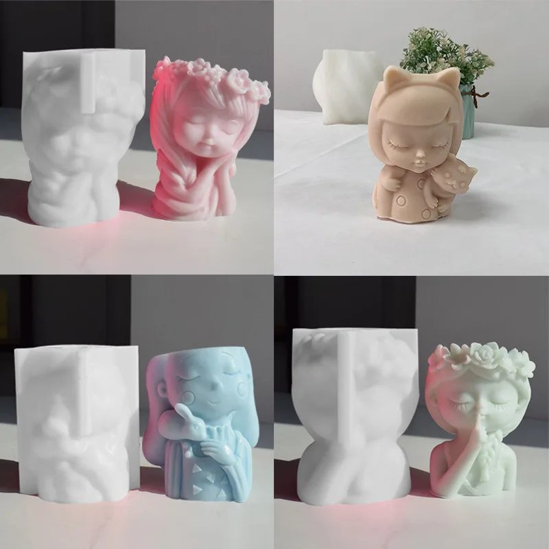 

Gypsum Girl Flowerpot Silicone Mold Diy Green Plant Potted Homemade Resin Succulent Cement Flowerpot Mold Candle Making Kit