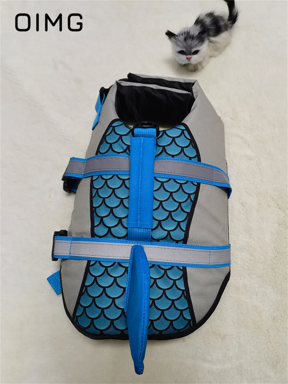 

OIMG New Pet Lifejacket Sewn Reflective Stripe Scaled Fish Tail Small Dogs Lifejacket Teddy Bichon Schnauzer