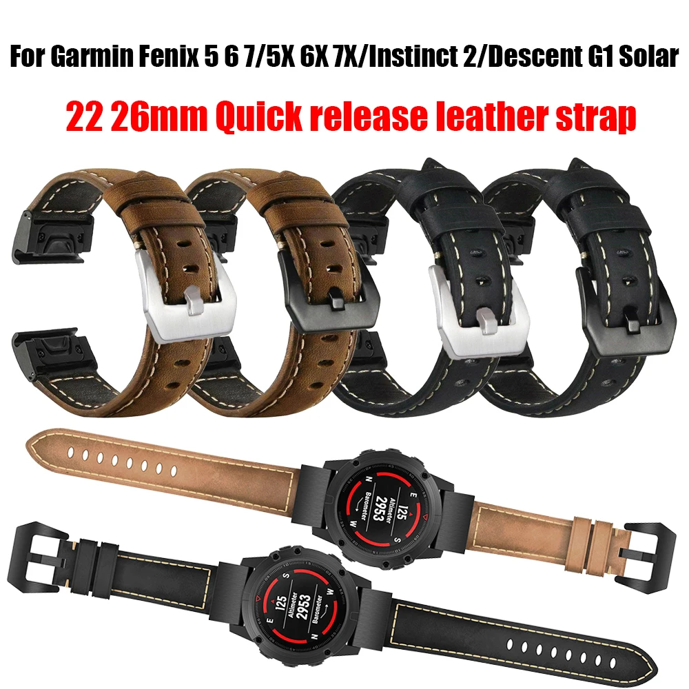 

leather Watchbands Quick Release Straps For Garmin Fenix 6 6X Pro 5X 5 Plus 3HR Fenix 7X 7 Forerunner 935 945 Instinct 2 Belt