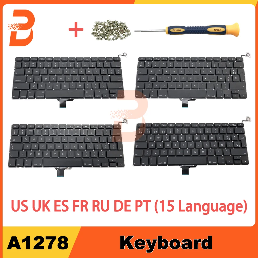 

New A1278 Keyboard US For MacBook Pro 13'' A1278 Keyboards With Screws UK FR ES Korean Danish Sweden Russian 2009-2012 Years