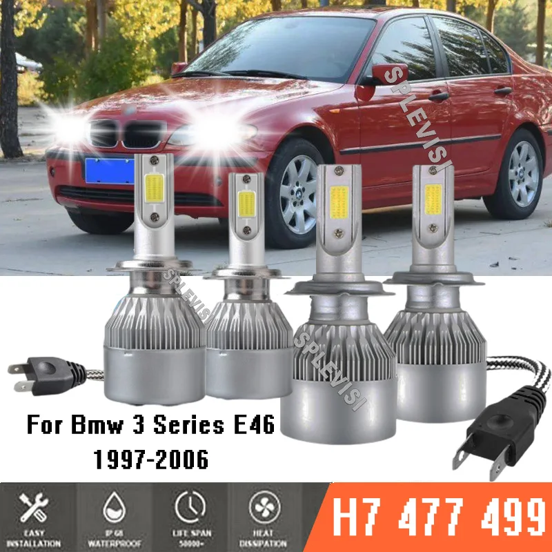 

4x 477 499 Car LED White Headlight Bulb Lamps Kit 6000k 12V Fit For Bmw 3 Series E46 1997-2006 1998 1999 2000 2001 2002 2003