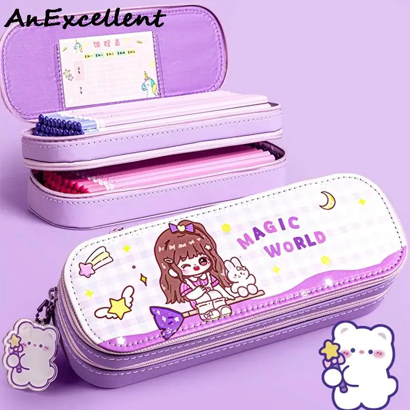 

Cute Cartoon Girls Bunny Pencil Cases Huge Capacity Multi Layer Multifunctional Pen Bag Organizer Pouch Stationery Storage