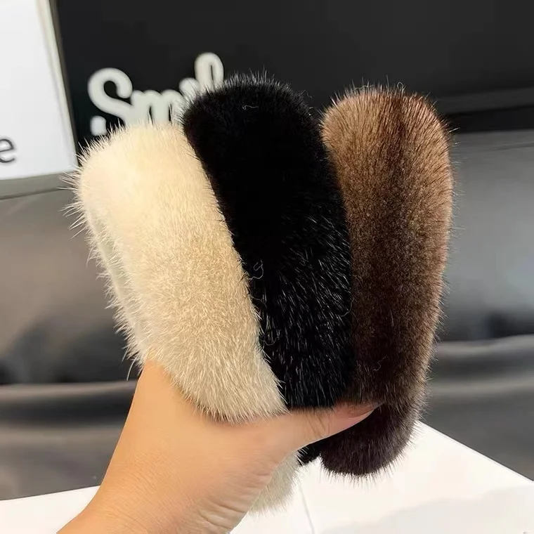 

2022 Hot Sale Women Luxury winter 100% Real Mink Fur Headbands High Quality Real Fur Hair Band Lady Fashion Hair Hoop Furry Gift
