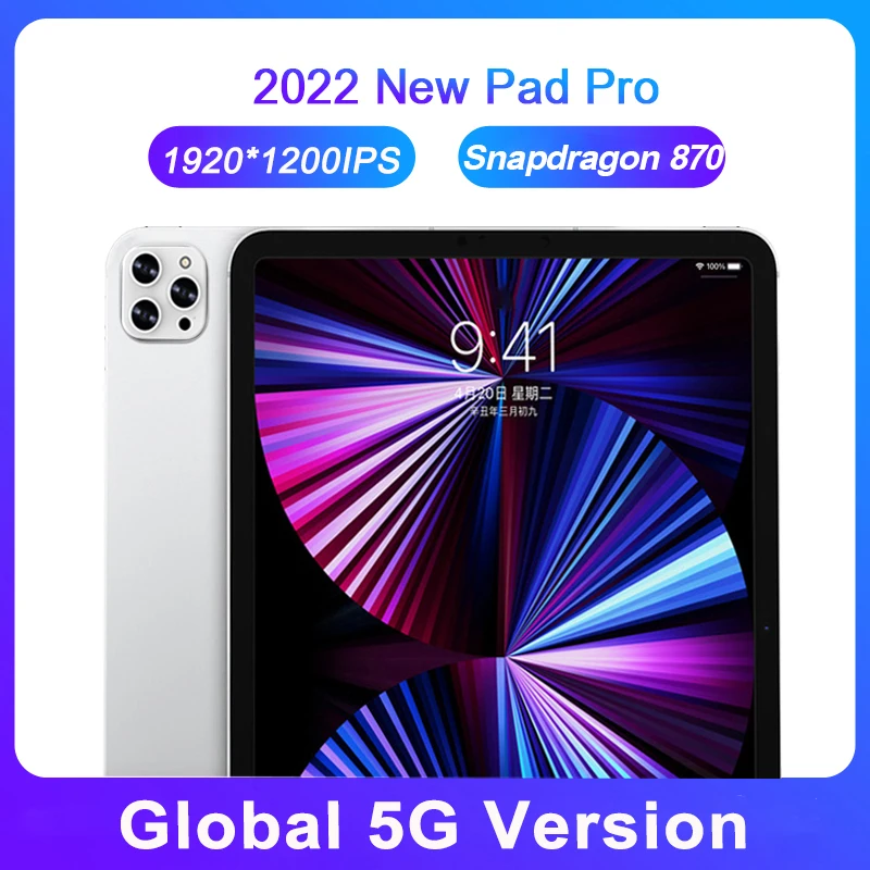 Versão global almofada pro tablet snapdragon 870 comprimidos 10 polegada fhd + display android tablet 5g rede 12gb 512gb 8800mah tablet pc