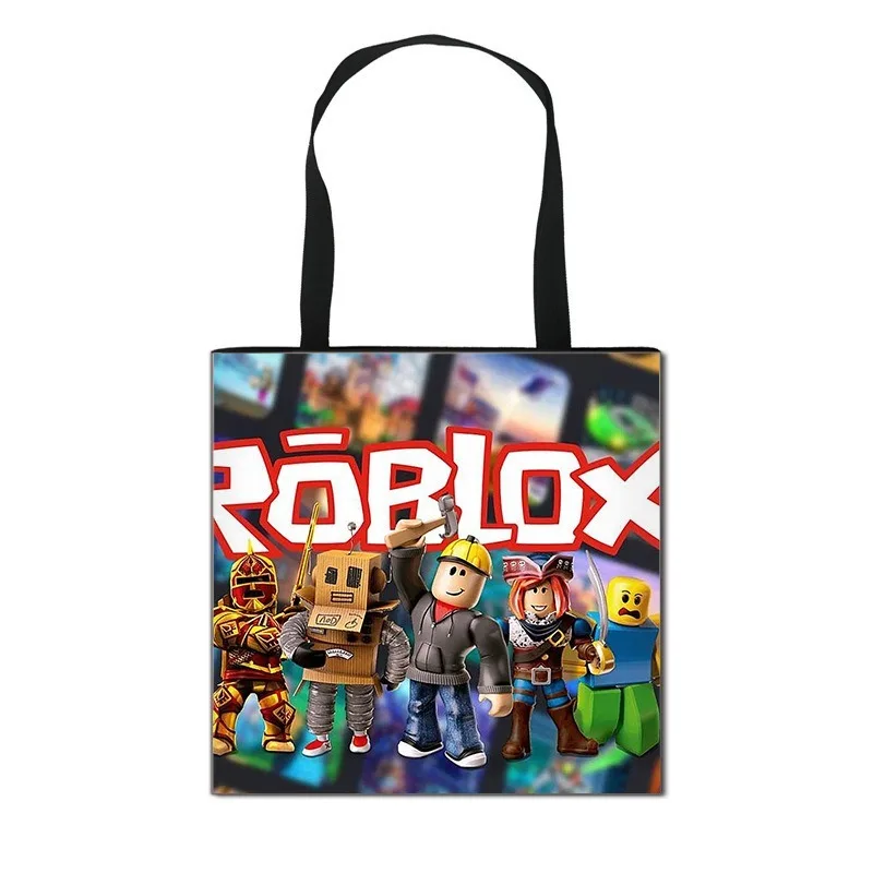 Фото Популярные сумки для покупок с принтом мультяшных персонажей ROBLOXS, вместительные сумки-тоут, сумки для хранения, сумки для супермаркета №1