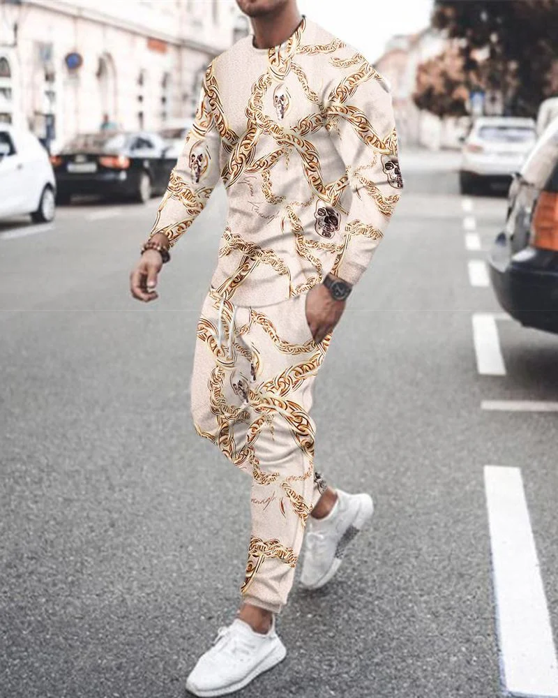 High Quality Sportswear Men's Suit 3D Printed Long Sleeved T-shirt+Trousers 2-Piece Street Fashion Casual Jogging Suit Men