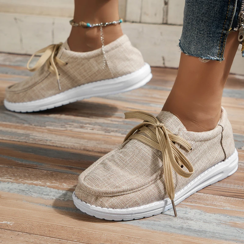 

Woman Hemp Cloth Flats Slip on Ladies Canvas Loafers Breathable Vulcanize Casual Sneakers Ultralight Lazy Boat Shoes Plus Size43