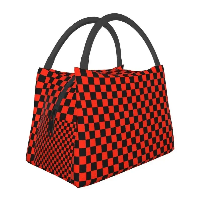 

Черно-Алая красная сумка для ланча в шахматную клетку на заказ, женские теплые изолированные Ланч-боксы для офиса и путешествий