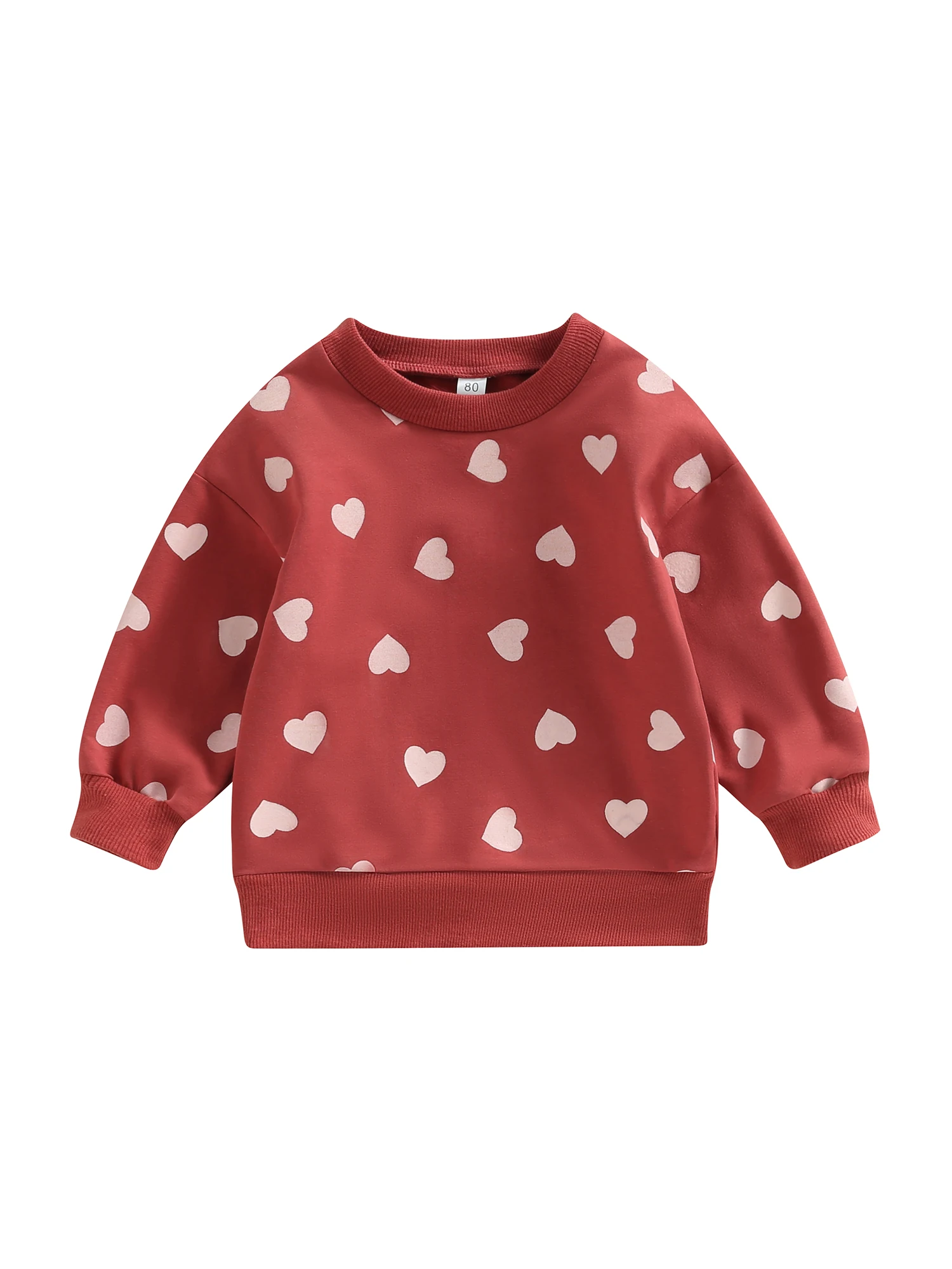 

Толстовка с длинным рукавом и сердечками для маленьких девочек, пуловер с круглым вырезом, свитер, топы, милая одежда на День святого Валент...