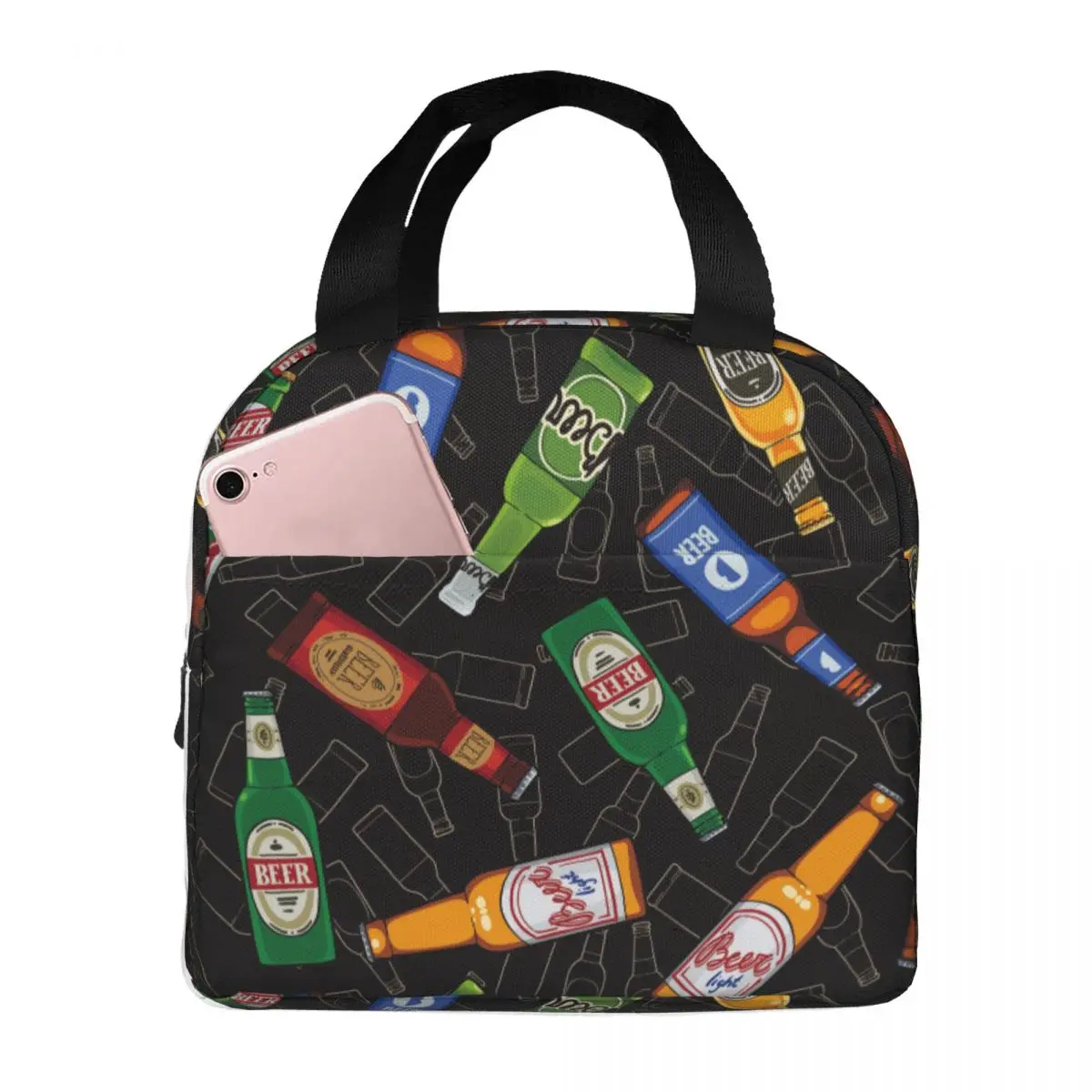 Lunch Bag for Women Kids Beer Bottles Pattern Thermal Cooler Bag Portable School Oxford Lunch Box Food Bag