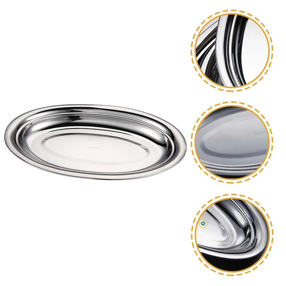 

Plate Dish Serving Platter Plates Steel Stainless Tray Metal Dessert Dinner Sushi Salad Appetizer Snack Bbq Fruit Steamer Food